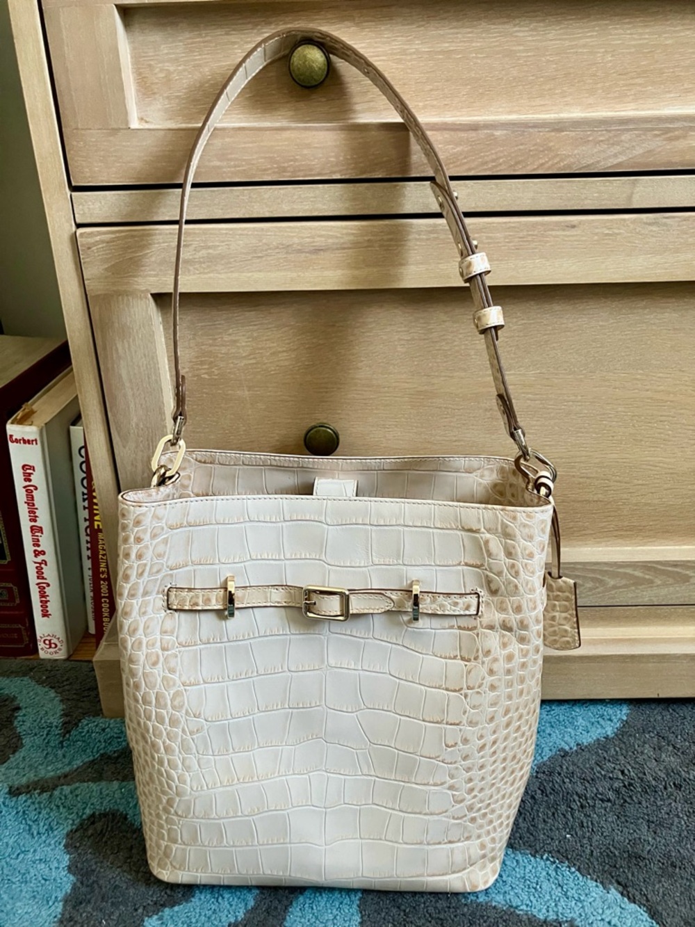 Brahmin Cream Crocodile-Embossed Shoulder Bag - Picture 14 of 14